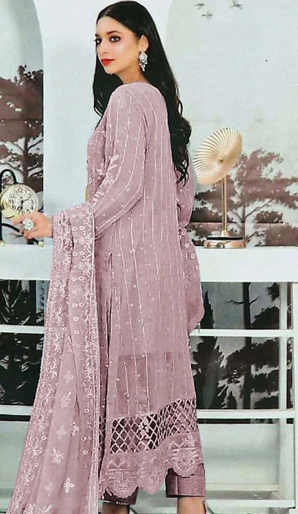 Mauve Faux Georgette Embroidered Pakistani Style Salwar Kameez - 10332193453