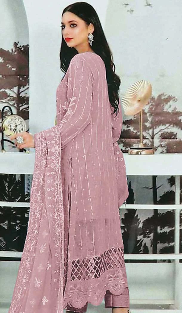 Pink Faux Georgette Embroidered Pakistani Style Salwar Kameez - 10332193455