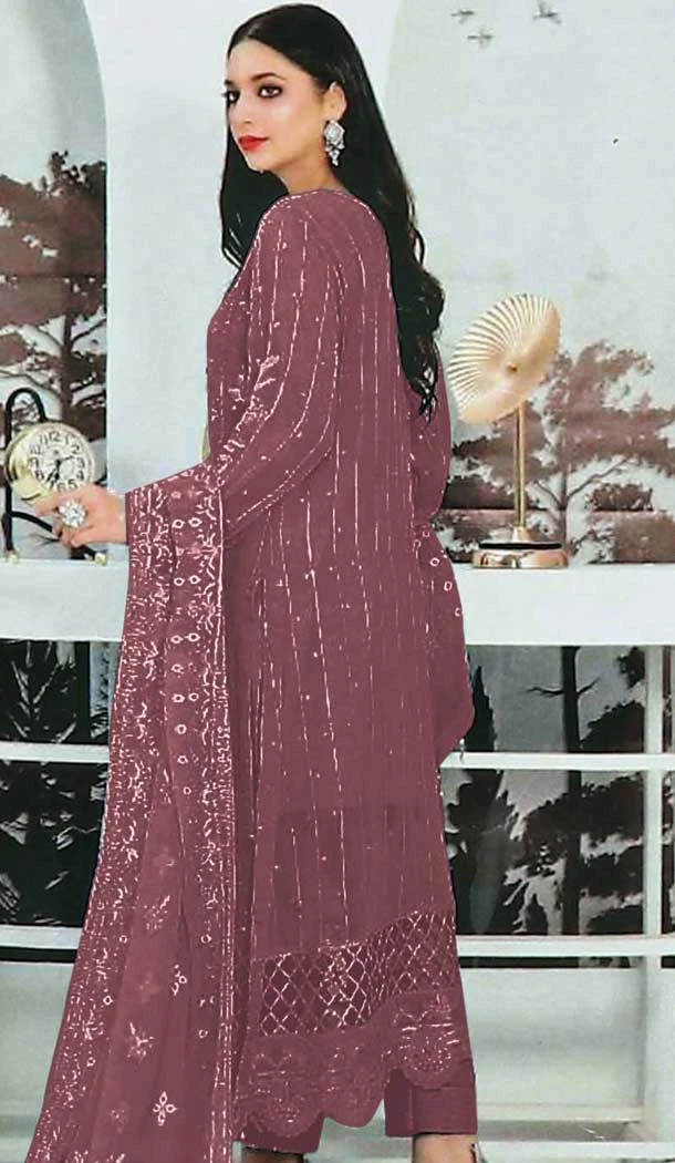 Maroon Faux Georgette Embroidered Pakistani Style Salwar Kameez - 10332193456