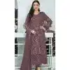 Coffee Color Faux Georgette Embroidered Pakistani Style Plus Size Salwar Kameez - 10332193458