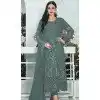 Grey Faux Georgette Embroidered Pakistani Style Plus Size Salwar Kameez - 10332193459