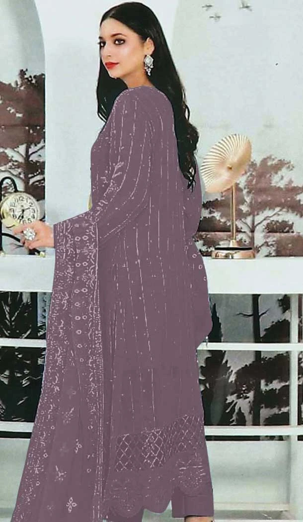 Purple Faux Georgette Embroidered Pakistani Style Salwar Kameez - 10332193460