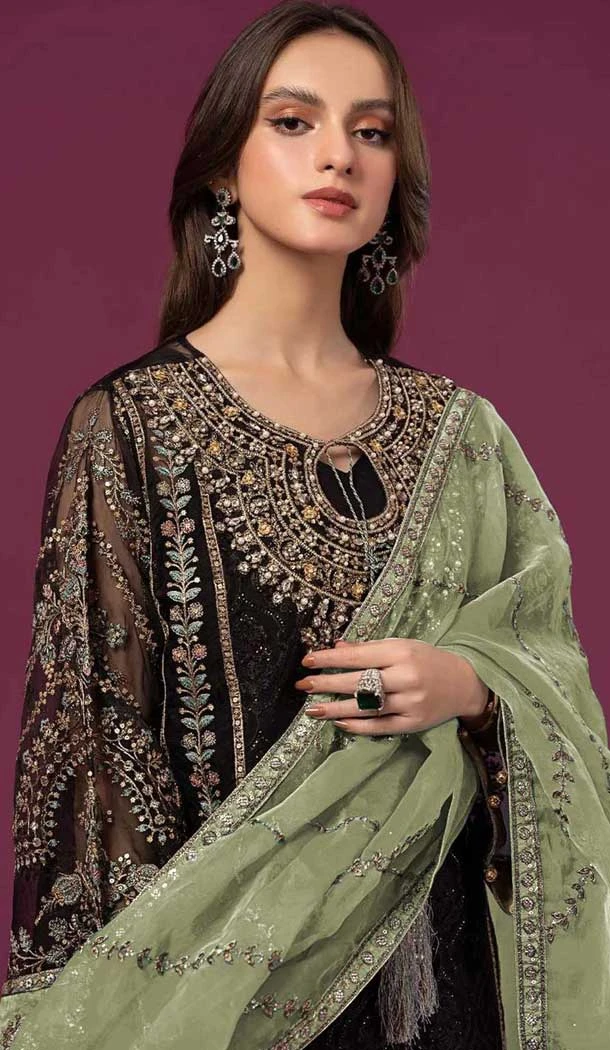 Fox Georgette Black Embroidered Pakistani Style Palazzo Salwar Suit - 10335193476