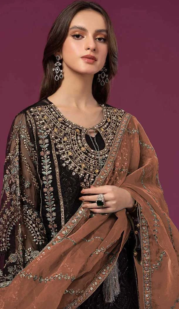 Fox Georgette Embroidered Pakistani Style Palazzo Salwar Suit In Black - 10335193477