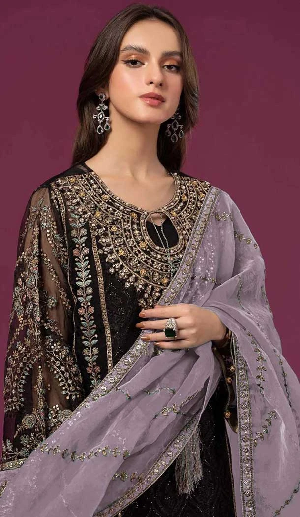 Fancy Black Fox Georgette Embroidered Pakistani Style Palazzo Salwar Suit - 10335193478