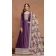 Art Silk Embroidered Party Wear Gown With Dupatta In Purple - 10337193481