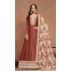 Art Silk Embroidered Party Wear Gown With Dupatta In Brown - 10337193483