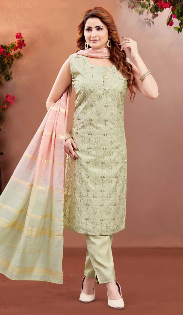 Pista Green Soft Silk Resham Work Designer Readymade Salwar Suit - 10341193510