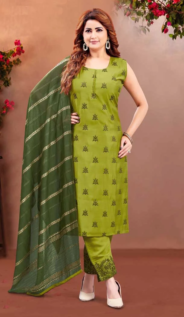 Mehendi Green Soft Silk Resham Work Designer Readymade Salwar Suit - 10341193513