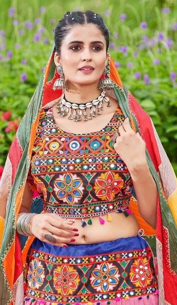 Pink Cotton Embroidery Work Traditional Wear Lehenga Choli - 10355193578