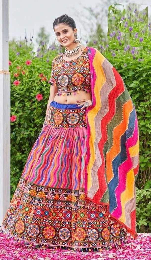 Pink Cotton Embroidery Work Traditional Wear Lehenga Choli - 10355193578