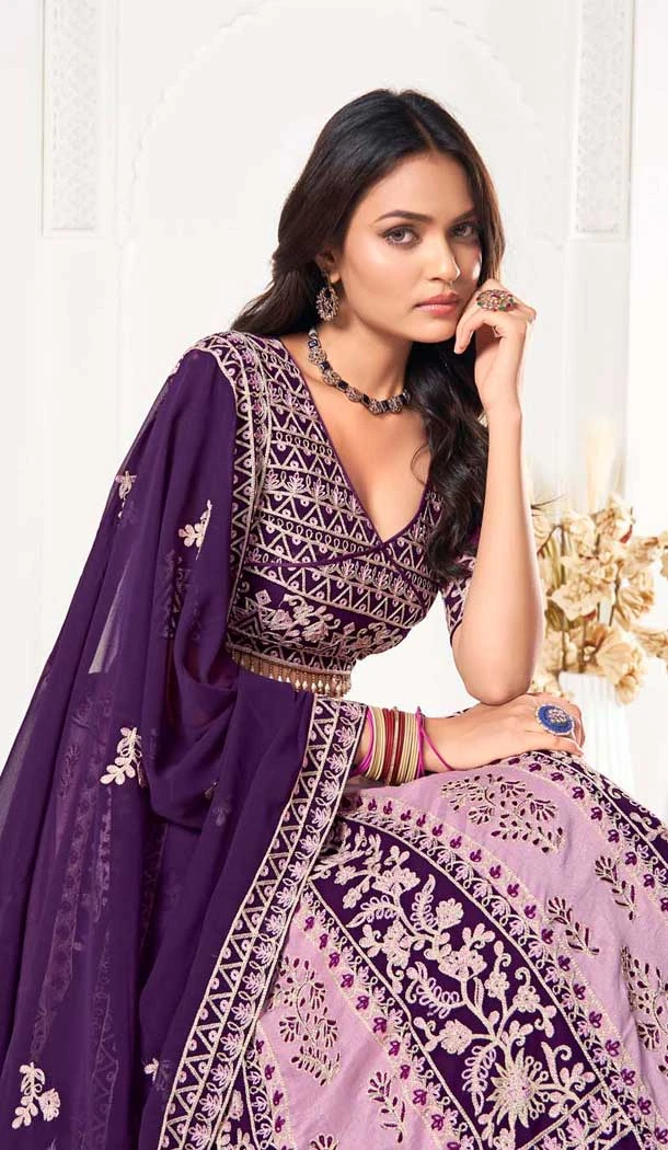 Georgette Embroidered Party Wear Lehenga Choli In Multi Color - 10357193589