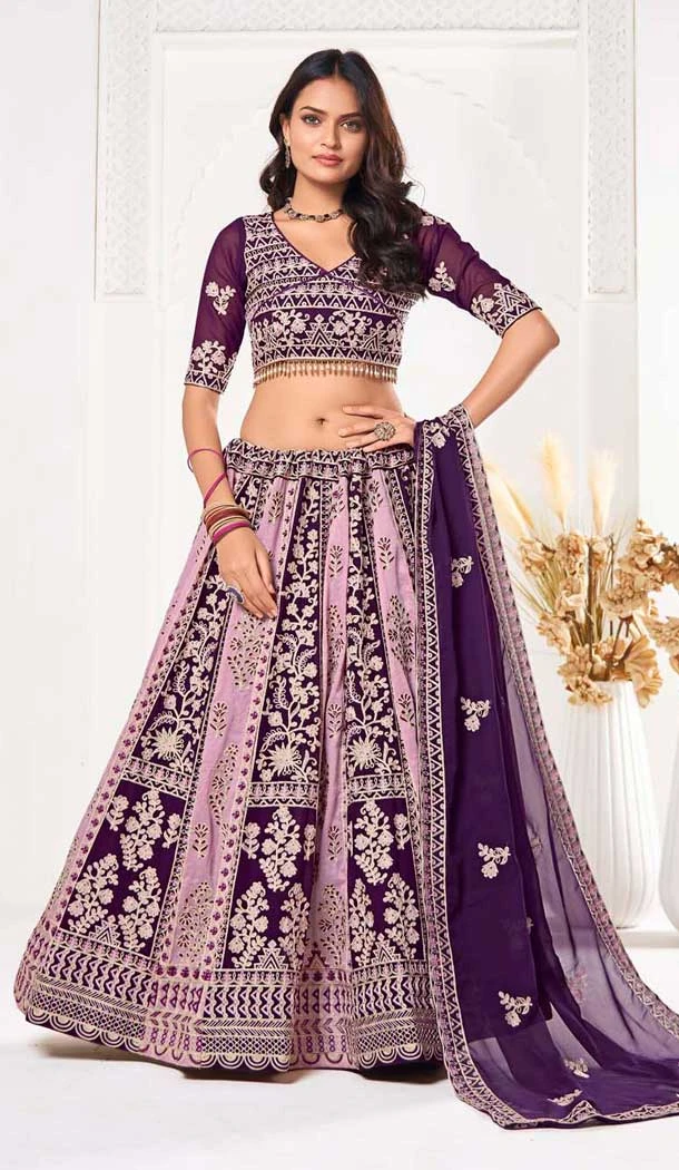 Georgette Embroidered Party Wear Lehenga Choli In Multi Color - 10357193589