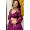 Georgette Leheriya Printed Work Party Wear Plus Size Lehenga Choli In Purple - 10381193677
