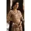 Brown Dola Silk Digital Printed Readymade Gown With Dupatta - 10382193678