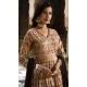 Brown Dola Silk Digital Printed Readymade Gown With Dupatta - 10382193678