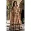Brown Dola Silk Digital Printed Readymade Gown With Dupatta - 10382193678