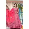 Dola Silk Multi Color Digital Printed Readymade Gown With Dupatta - 10386193699
