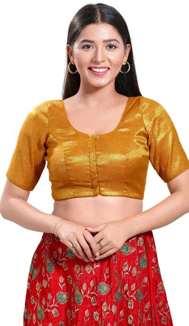 Rose Gold Shimmer Plain Casual Wear Readymade Blouse - 10392193726