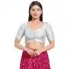 Silver Brocade Woven Work Casual Wear Readymade Plus Size Blouse - 10392193729