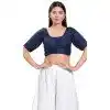 Navy Blue Jacquard Woven Work Casual Wear Readymade Plus Size Blouse - 10392193730