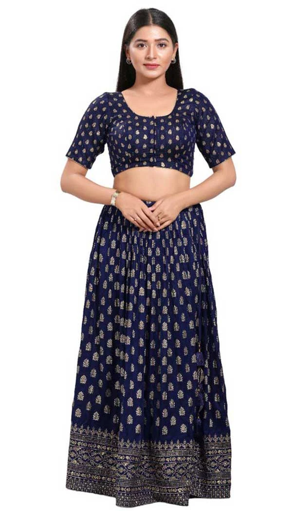Navy Blue Brocade Woven Work Casual Wear Readymade Blouse - 10392193733