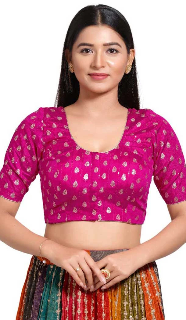 Pink Brocade Woven Work Casual Wear Readymade Blouse - 10392193734