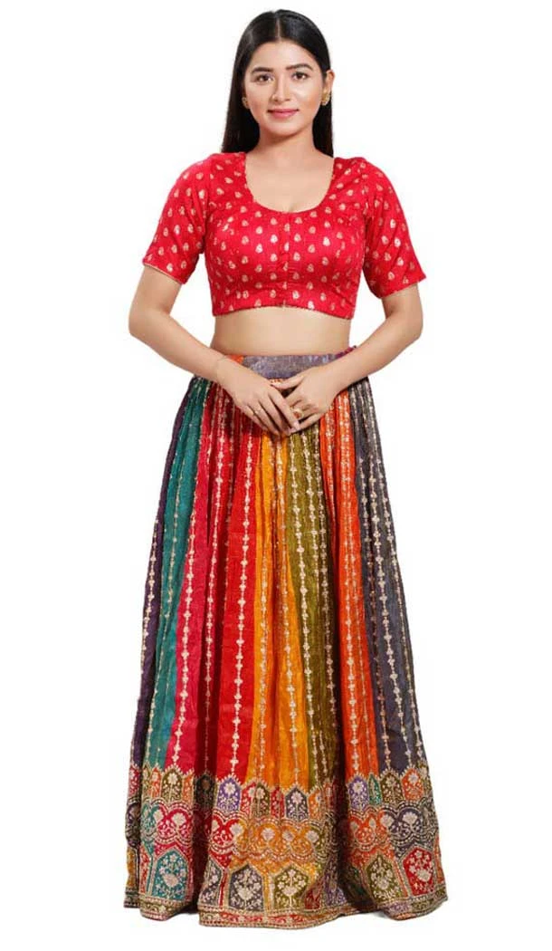 Red Brocade Woven Work Casual Wear Readymade Blouse - 10392193735