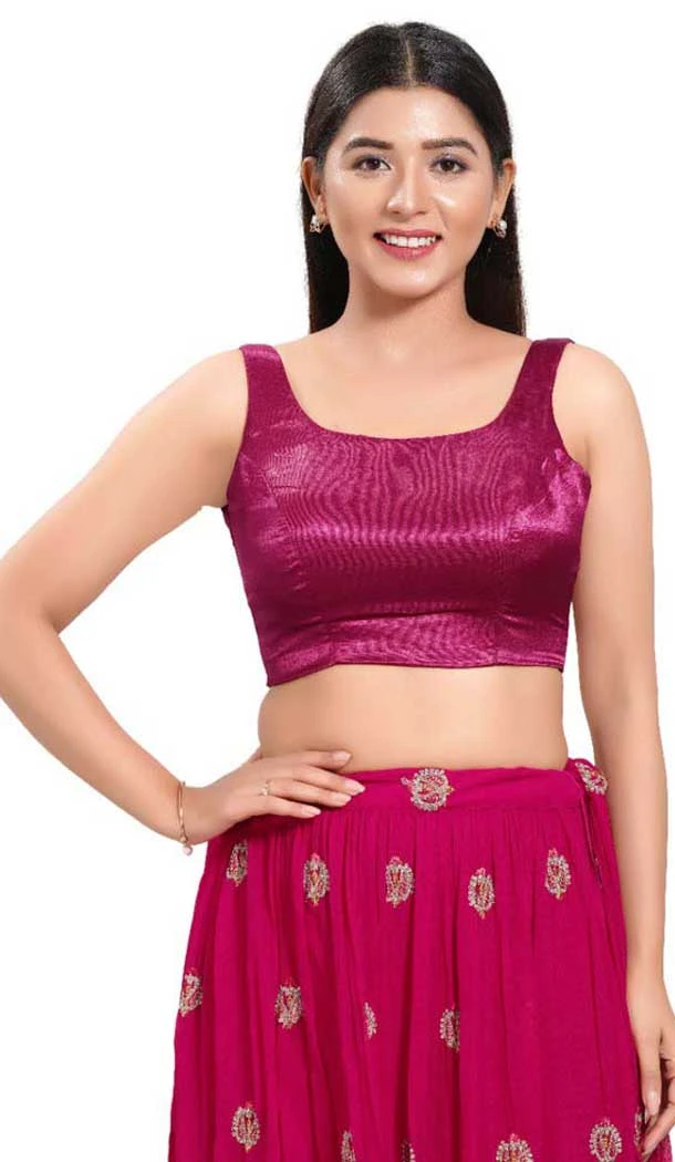 Magenta Silk Plain Party Wear Readymade Blouse - 10393193738