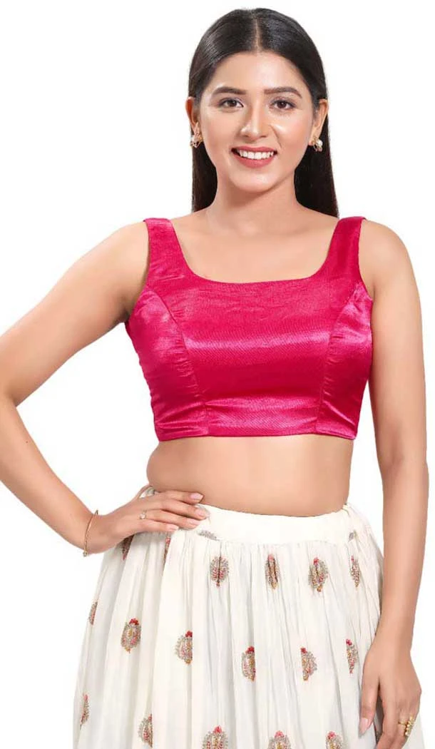 Pink Silk Plain Party Wear Readymade Blouse - 10393193740