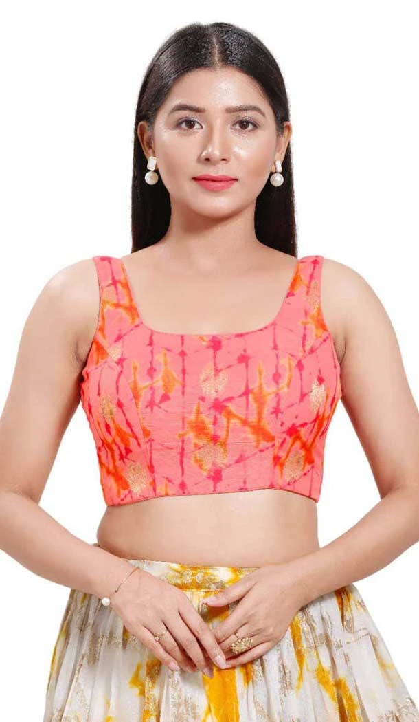 Pink Brocade Tie Dyed Party Wear Readymade Blouse - 10393193744