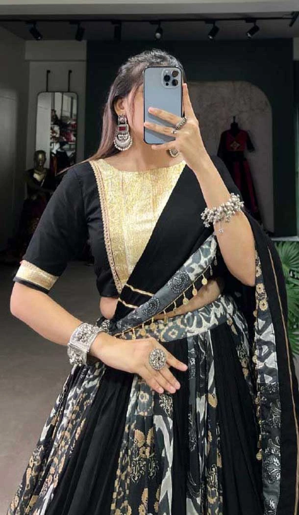 Rayon Printed Party Wear Lehenga Choli In Black - 10431193848