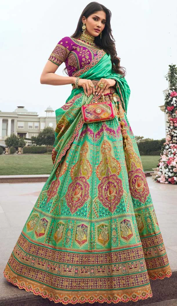 Banarasi Silk Embroidered Wedding Wear Lehenga Choli In Multi Color - 10440193964