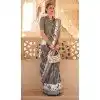 Grey Silk Foil Print Work Traditional Wear Plus Size Saree - 10442193975