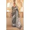 Grey Silk Foil Print Work Traditional Wear Plus Size Saree - 10442193975