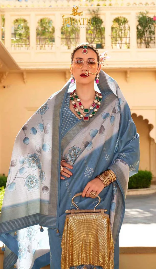 Morpeach Silk Foil Print Work Traditional Wear Saree - 10442193977