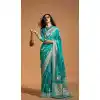Georgette Weaving Work Plus Size Party Wear Saree In Firozi - 10445193993