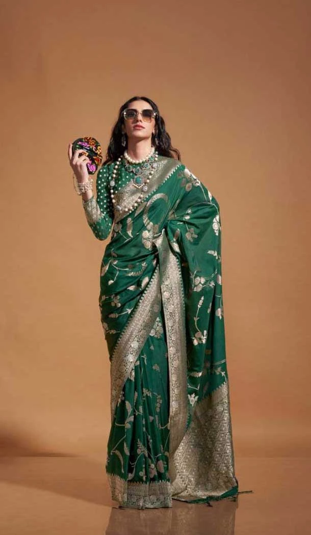 Georgette Weaving Work Party Wear Saree In Green - 10445193994