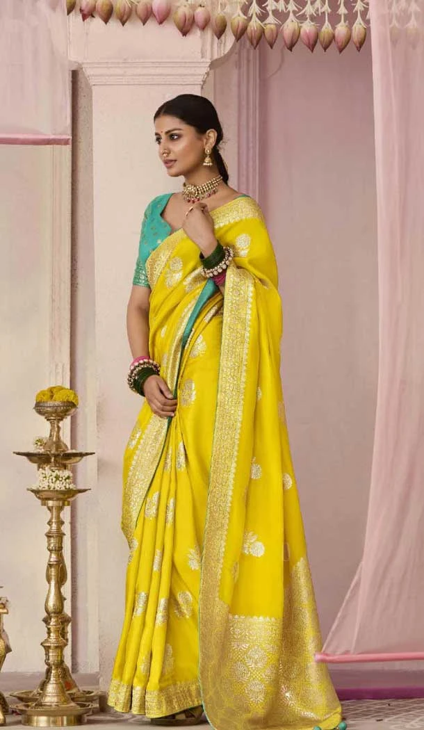 Yellow Viscose Silk Zari Work Designer Wear Saree - 10447194010 Yellow Viscose Silk Zari Work Designer Wear Saree - 10447194010