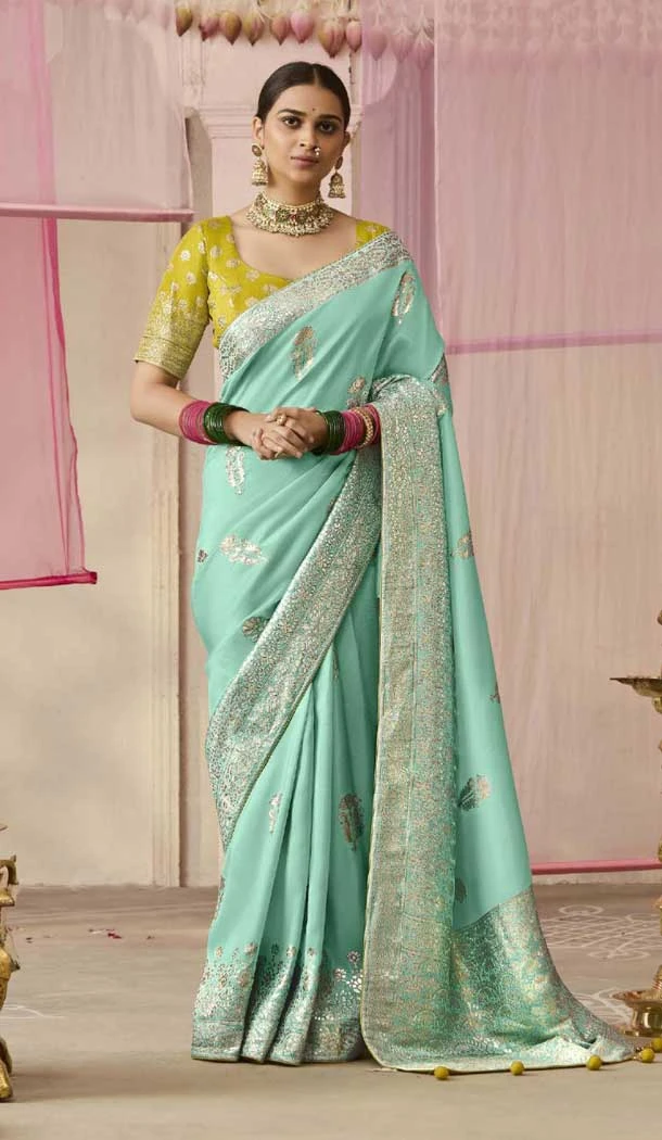Viscose Silk Zari Work Designer Wear Saree In Mustard - 10447194015