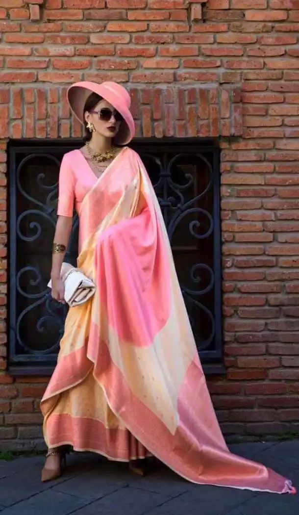 Beige Soft Silk Zari Work Party Wear Saree - 10449194019