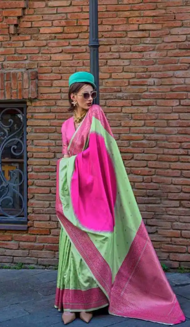 Light Green Soft Silk Zari Work Party Wear Saree - 10449194023