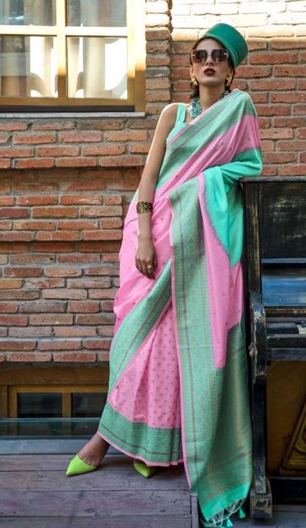 Pink Soft Silk Zari Work Party Wear Saree - 10449194024