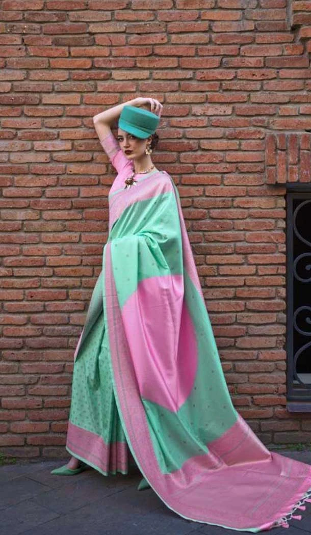 Sea Green Soft Silk Zari Work Party Wear Saree - 10449194026
