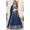 Georgette Leheriya Printed Party Wear Plus Size Lehenga Choli In Navy Blue - 10452194039