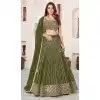 Georgette Leheriya Printed Party Wear Plus Size Lehenga Choli In Olive Green - 10452194041