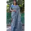 Blue Dola Silk Printed Traditional Wear Plus Size Saree - 10457194063