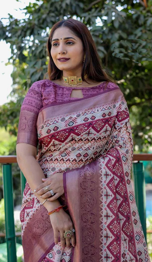 Purple Dola Silk Printed Traditional Wear Saree - 10457194068