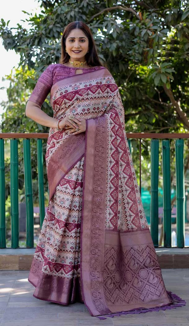 Purple Dola Silk Printed Traditional Wear Saree - 10457194068
