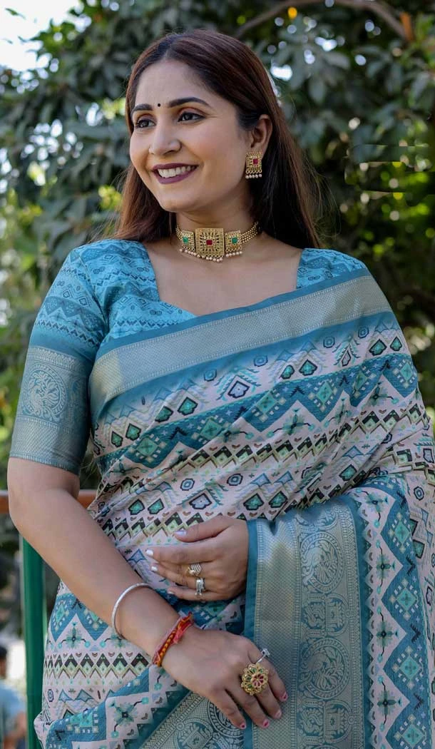 Dola Silk Printed Traditional Wear Saree In Multi Color - 10457194069